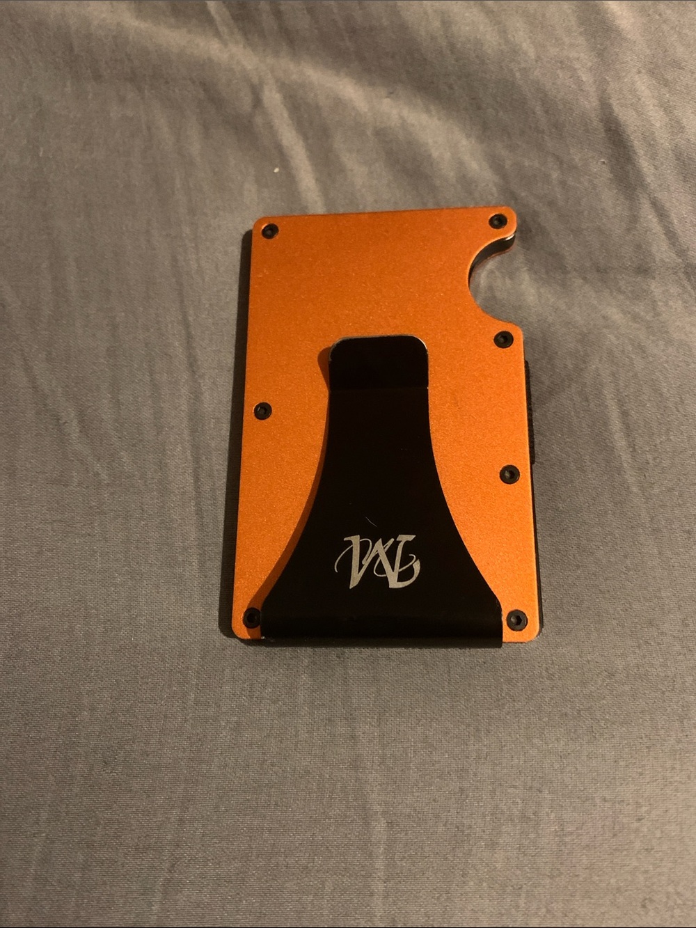 Thin Aluminum Minimalist Wallet with Black Money Clip - Orange